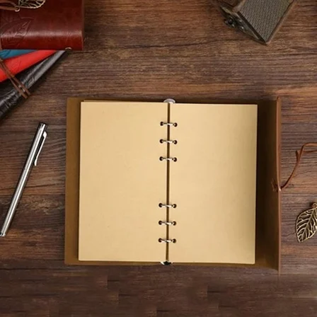Yaprak Desenli Kahverengi Deri Defter Najmaddin