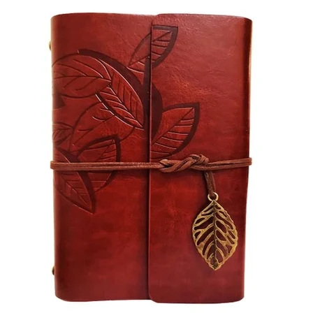 Yaprak Desenli Kahverengi Deri Defter Najmaddin