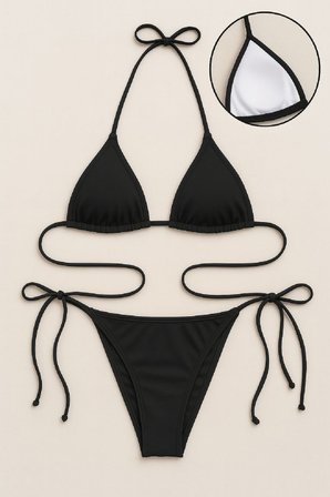 Beru Kadın Siyah Yandan Ve Boyundan Bağlamalı Bikini Mayo Takımı Najmaddin