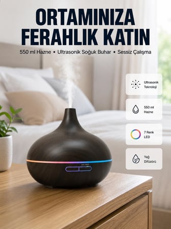 Mey Mey İthalat BN01 Uçucu Yağ Uyumlu Renkli LED Işıklı Nemlendirici Najmaddin