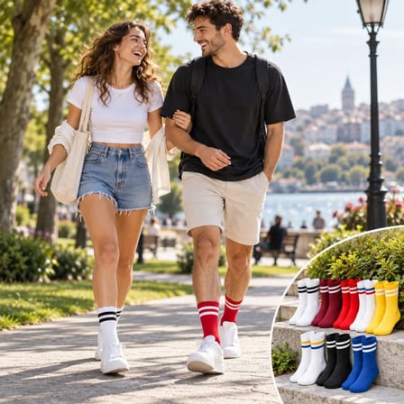 Beru Unisex Renkli Çorap Çizgili 16'lı Set Uzun Soket Günlük Spor Kolej Stil Rahat Kadın Erkek Çorabı Najmaddin
