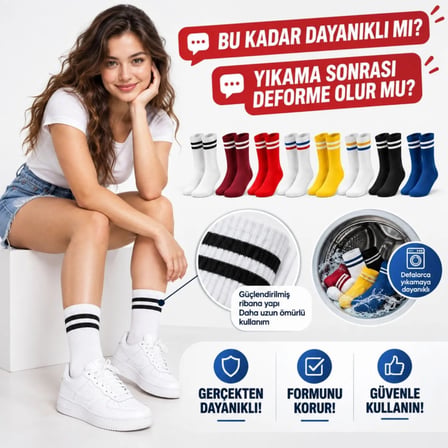 Beru Unisex Renkli Çorap Çizgili 16'lı Set Uzun Soket Günlük Spor Kolej Stil Rahat Kadın Erkek Çorabı Najmaddin