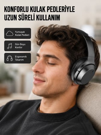 Mey Mey İthalat Kablosuz Bluetooth Kulaklık 5.0 18 Saat Kullanım Dinamik Sürücü Siyah Yeni Nesil Najmaddin