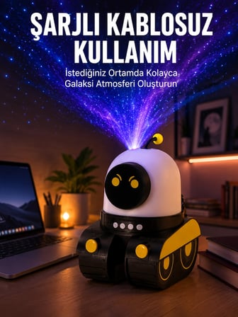 Mey Mey İthalat Robot Tasarımlı Bluetooth Hoparlörlü Yıldızlı Gökyüzü Projektör Yeni Nesil Najmaddin