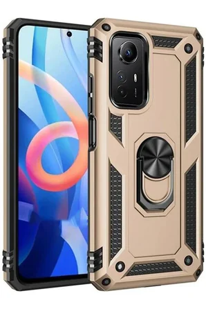 Mark Newface Xiaomi Redmi Note 12S Kılıf Sofya Yüzüklü Silikon Kapak - Gold Najmaddin
