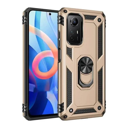 Mark Newface Xiaomi Redmi Note 12S Kılıf Sofya Yüzüklü Silikon Kapak - Gold Najmaddin