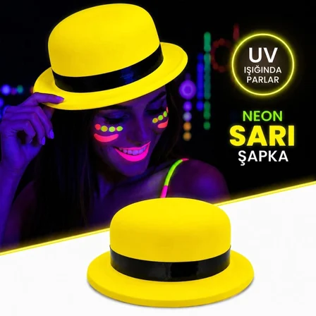 Mey Mey İthalat Neon Sarı UV Parti Şapkası Plastik Najmaddin