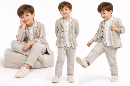 Baby 1-5 Yaş Müslin Gömlekli Keten 3 Parça Çocuk Takımı Najmaddin