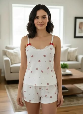 Beru Kadın Askılı Şortlu Pijama Takımı Ekru Özel Tasarım Najmaddin
