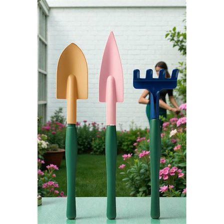 Arab Premium 3’lü Hobi Bahçe Seti – Renkli Metal El Küreği ve Tırmık Takımı – Garden Pro Edition