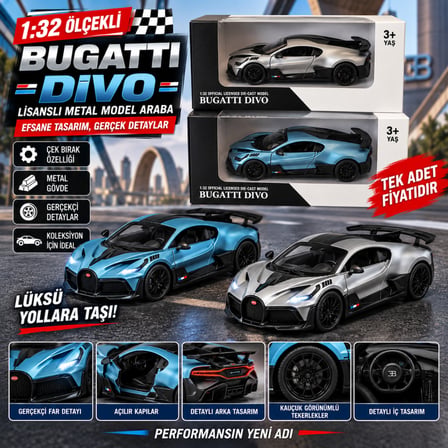 Ticaret RW8332 1:32 BUGATTİ DİVO ÇEK BIRAK ARABA LİSANSLI METAL MODEL ARABA adet fiyatıdır Najmaddin