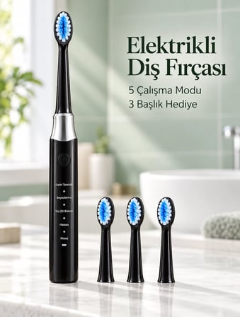 Karg Günlük Ağız Bakımı İçin Şarj Edilebilir 5 Modlu Siyah Elektrikli Diş Fırçası Najmaddin