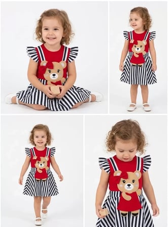 Baby 1/4 Yaş Tişörtlü Ayıcıklı Etek Salopet Çocuk Takımı Najmaddin