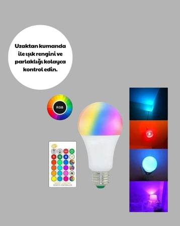 Mey Mey İthalat Renk Değiştiren RGB LED Ampul 16 Renk Uzaktan Kumandalı 2025 Model Najmaddin