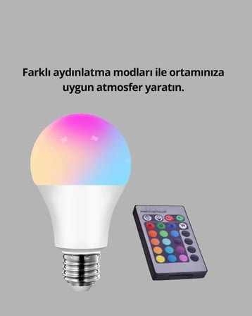 Mey Mey İthalat Renk Değiştiren RGB LED Ampul 16 Renk Uzaktan Kumandalı 2025 Model Najmaddin