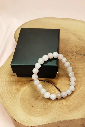 Tedar Pembe Kuvars Doğal Taş Bileklik Kutulu Najmaddin