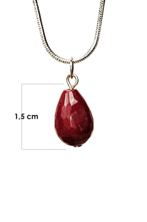 Tedar Yakut Doğal Taşı Zincirli El Yapımı Kolye Uç: 1,5 cm Zincir: 20 cm Kutulu Najmaddin