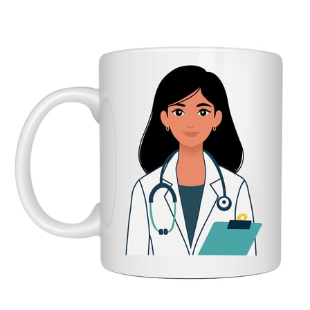 Bez Kadın Doktor Tasarımlı Porselen Kupa MODEL 169 – Doktor ve Sağlık Çalışanı Temalı Kahve Kupası – Doktora Anlamlı Hediye Najmaddin