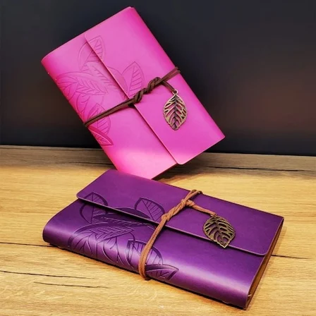 Yaprak Desenli Çizgisiz Deri Defter Najmaddin