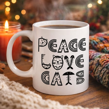 Bez Peace Love Cats – Sevimli Kedi Desenli Porselen Kupa MODEL 60 Kahve & Çay Kupası Najmaddin