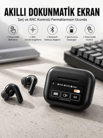Mey Mey İthalat Kablosuz Bluetooth Kulaklık Ekranlı Uzun Şarj Süreli ANC Destekli Najmaddin