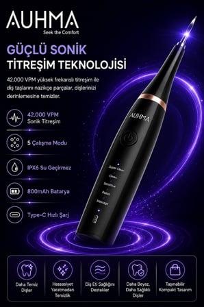 Karg Ultrasonic Şarjlı Elektrikli Akıllı Diş Temizleme Cihazı Beyazlatıcı 5 Mod 3+1 Başlık, Ipx8 Su Geçirmez Siyah Najmaddin