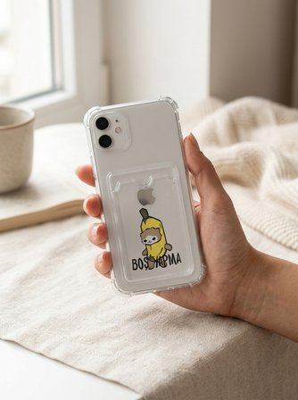 Hepsi iPhone 11 Boş Yapma Muz Detaylı Kart Bölmeli Şeffaf Telefon Kılıfı Najmaddin