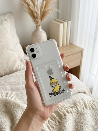 Hepsi iPhone 11 Boş Yapma Muz Detaylı Kart Bölmeli Şeffaf Telefon Kılıfı Najmaddin