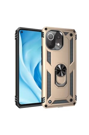 Sh Newface Xiaomi Mi 11 Lite Kılıf Sofya Yüzüklü Silikon Kapak - Gold Najmaddin