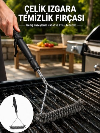 Mey Mey İthalat Uzun Saplı Paslanmaz Çelik Izgara Temizlik Fırçası Yeni Nesil Najmaddin