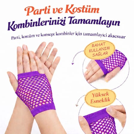 MEPA Najmaddin 80’ler 90’lar Retro Mor File Parmaksız Kısa Eldiven 11 Cm Najmaddin