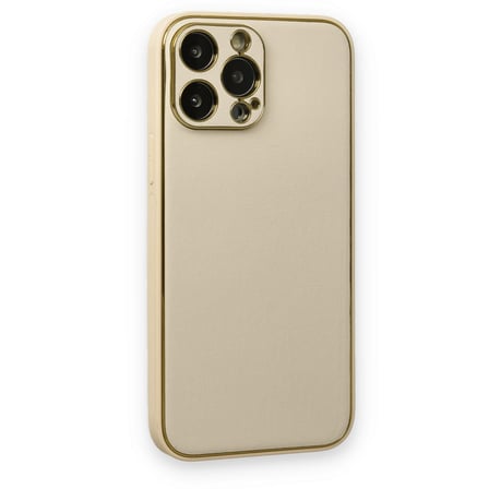 Bez iPhone 13 Pro Kılıf Coco Deri Silikon Kapak - Gold Najmaddin