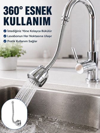 Mey Mey İthalat Krom Musluk Uzatma Aparatı  360° Dönebilen Su Tasarruflu Lavabo Fıskiyesi Najmaddin