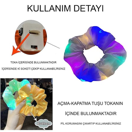 Ticaret Lila Mor Renk Led Işıklı Lastikli Saç Tokası - 3 Modlu Festival  Parti Saç Tokası Najmaddin
