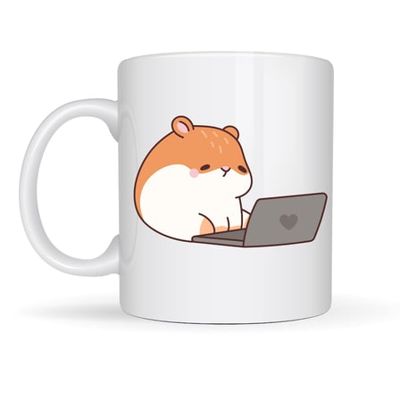 Bez Laptoplu Hamster Desenli Porselen Kupa MODEL 112 – Sevimli Çalışkan Hamster Tasarımlı Kahve Kupası , Ofis & Ev İçin Tatlı Hediye Najmaddin