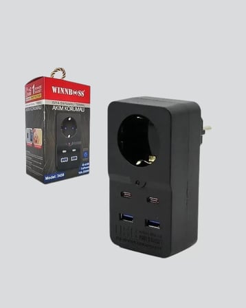 Hepsi Isıya Dayanıklı PC Gövdeli Akım Korumalı Priz 4 USB Yeni Nesil Najmaddin
