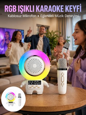 Karg Karaoke Özellikli Astronot Bluetooth Hoparlör Kablosuz Mikrofonlu Najmaddin