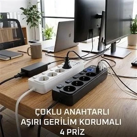 Karg Akım Korumalı 4’lü Priz 2xusb 2xtype-c Çıkış Yüksek Gerilim Koruma Priz Çoğaltıcı Najmaddin