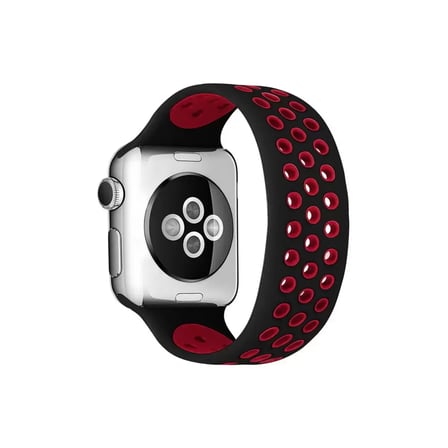 Mark Newface Apple Watch 42mm Ayarlı Delikli Silikon Kordon - Siyah-Kırmızı Najmaddin