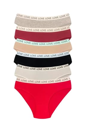 Beru 6 Adet Pamuklu Esnek Kadın Slip Bikini Külot Geniş Lastikli Baskılı Najmaddin