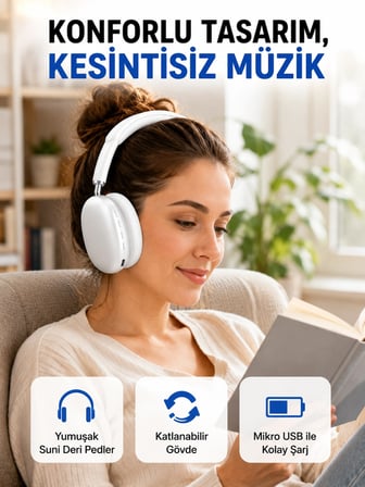 Mey Mey İthalat Katlanabilir Bluetooth V5.0 Kablosuz Kulaklık | 400 mAh, Gürültü Azaltma Yeni Nesil Najmaddin