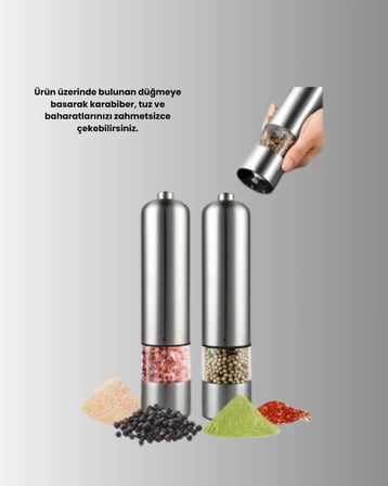 Mey Mey İthalat Tek Elle Kullanılan Otomatik Baharat Değirmeni Işıklı Sistem Yeni Nesil Najmaddin