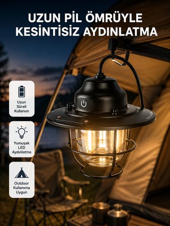 Karg Outdoor Retro Kamp Işığı Uzun Ömürlü Pil Taşınabilir Suya Dayanıklı Najmaddin