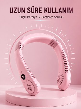 Mey Mey İthalat Pembe Boyun Fanı Sessiz Çalışan USB Şarjlı Taşınabilir Kişisel Serinletici Najmaddin