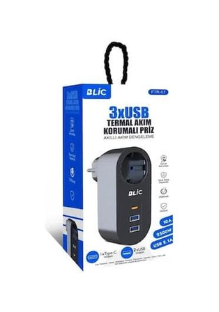 Tedar Ftr-07 2xusb 1xtypec Termal Akım Korumalı Isıya Dayanıklı Tekli Priz Najmaddin