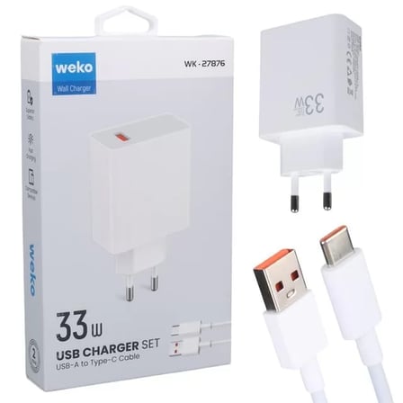 Sh Weko Wk-27876 M11 Beyaz 33 Watt Turbo Usb Şarj Başlık Adaptörü + Type-c Kablo Najmaddin