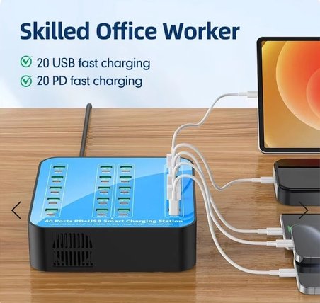 MEPA Najmaddin 40 Portlu 400w Hızlı Şarj İstasyonu 20x Usb + 20x Type-c Pd Çıkışlı Şarj Cihazı Najmaddin