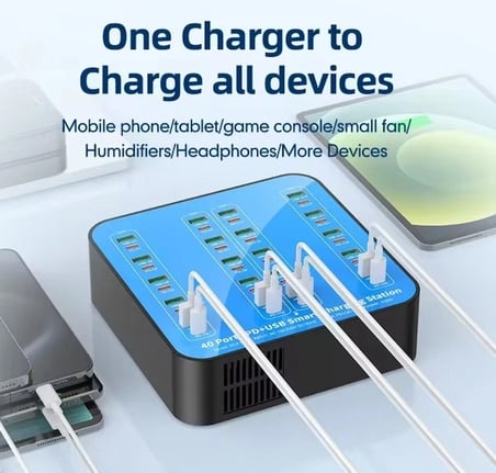 MEPA Najmaddin 40 Portlu 400w Hızlı Şarj İstasyonu 20x Usb + 20x Type-c Pd Çıkışlı Şarj Cihazı Najmaddin