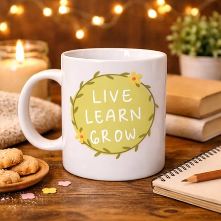 Bez Live Learn Grow Motivasyon Kupası MODEL 133 – YAŞA , ÖĞREN , GELİŞ İlham Veren Tasarım, Porselen Kupa, Pozitif Mesajlı Kahve & Çay Kupası Najmaddin