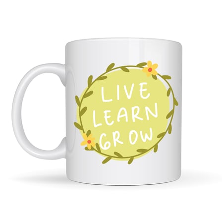 Bez Live Learn Grow Motivasyon Kupası MODEL 133 – YAŞA , ÖĞREN , GELİŞ İlham Veren Tasarım, Porselen Kupa, Pozitif Mesajlı Kahve & Çay Kupası Najmaddin